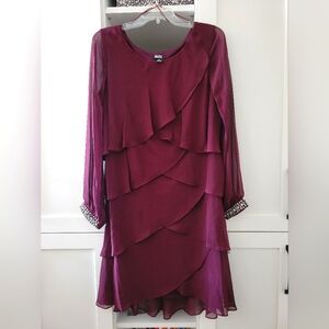 Elegant Sz. 14 Plum Purple Layered Dress w/ Rhinestone Detail